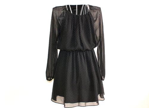 MANGO Mini Kleid gepunktet schwarz transparent Cocktail L