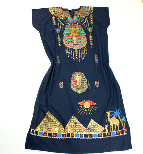 KAFTAN Sommerkleid lang afrikanisch Perlen blau Unigröße