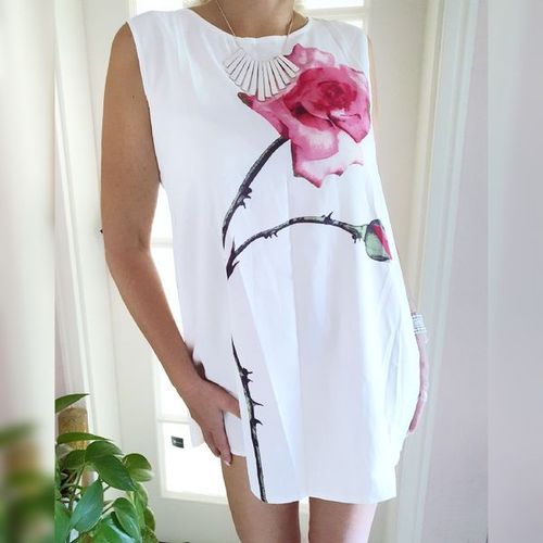 MARCO LIGHT Minikleid Tunika Damen Sommer weiß Blume L