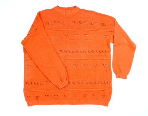 BENETTON Lochmuster Pullover Damen orange 2XL