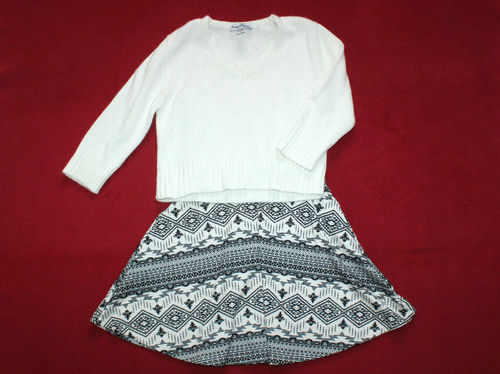 Ethno Mini Kleid Strick Pullover Set Damen schwarz weiß S