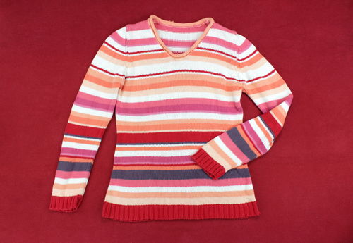 Strick Pullover Damen gestreift rosa V-Ausschnitt 38 40