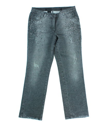MADELEINE Straß Jeans destroyed Five Pocket grau 42