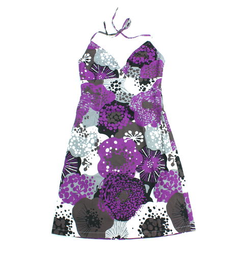 H&M Sommer Mini Kleid Neckholder lila Blumen gesmokt 36