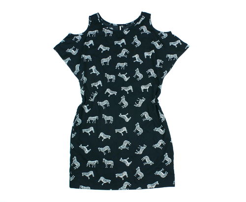 Sommer Mini Kleid Zebra schwarz schulterfrei leicht 36
