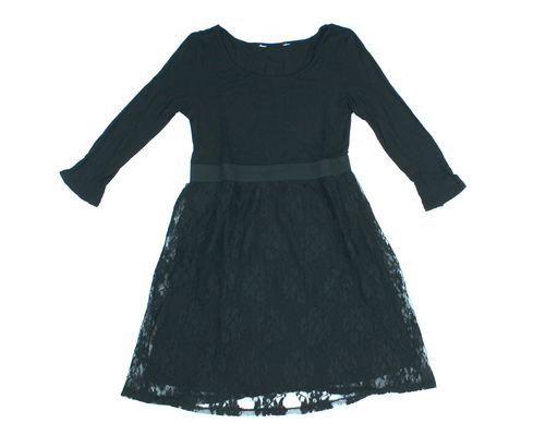 Spitzen Mini Kleid A-Linie 3/4 Arm schwarz Stretch 36
