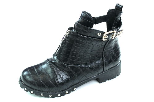 Nieten Boots Stiefeletten Winter Schuhe Kroko schwarz 38