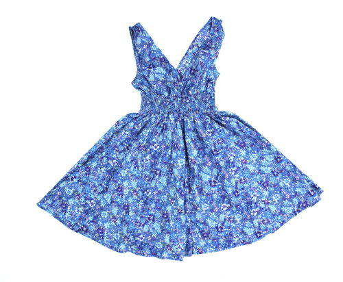 H&M Mini Sommer Kleid Blumen blau A-Linie gesmokt 34