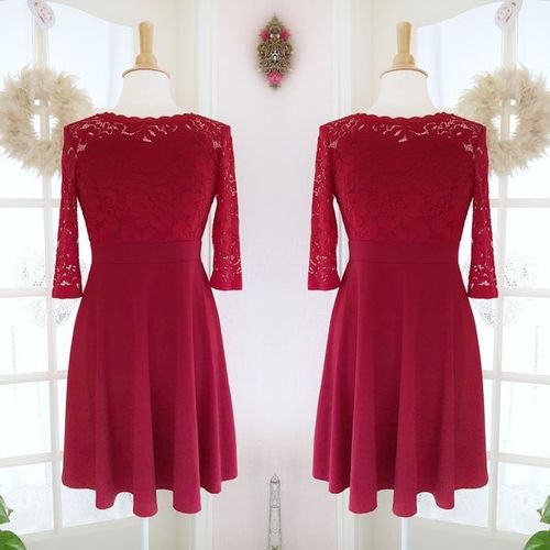 CLEARLOVE Spitzen Kleid rot Cocktail A-Linie elegant M