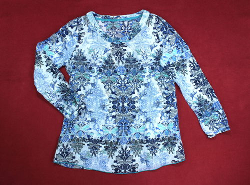 H&M Sommer Bluse Tunika Damen Blumen blau V-Ausschnitt 44