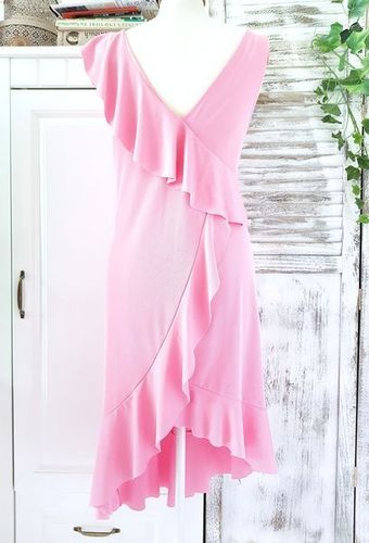 ZARA Sommer Kleid Rüschen Voillant lang rosa V-Ausschnitt 42