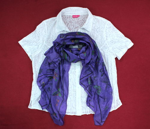 BIC & CHIC Sommer Bluse weiß transparent Schal Tuch lila 46