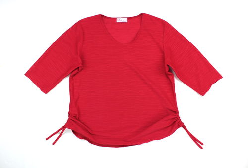 SUI Raff Shirt Damen rot V-Ausschnitt halber Arm L