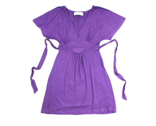 ZARA Mini Kleid Tunika Empire lila V-Ausschnitt Bindeband S