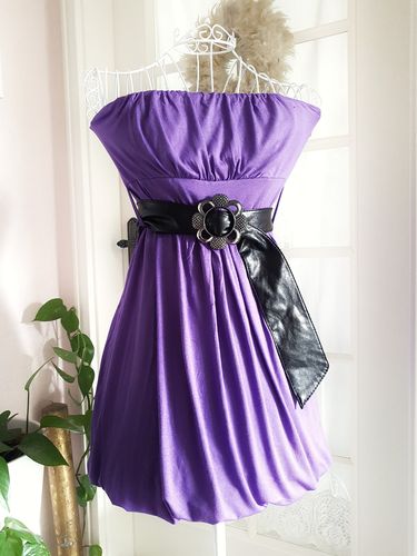 Ballon Bandeau Kleid mit Gürtel Empire Stretch lila S