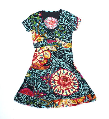 DESIGUAL Sommer Kleid bunt knielang Pailletten Stretch M