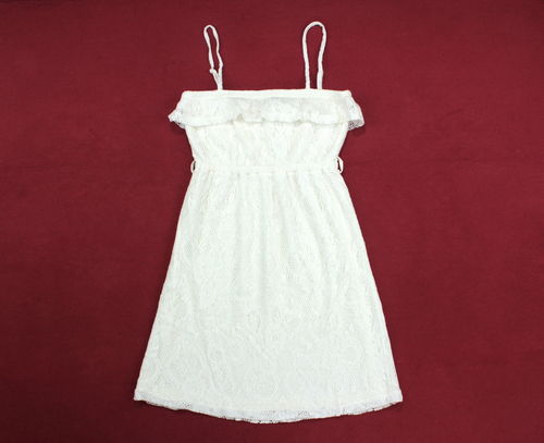 BLINDE DATE Sommer Mini Kleid Spitze Träger weiß XS