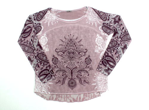 TREDY Spitzen Pailletten Shirt Paisley Langarm lila M