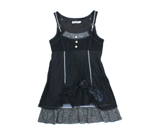 FUNKY FRESH Mini Kleid Träger Rüschen Lagen schwarz S M